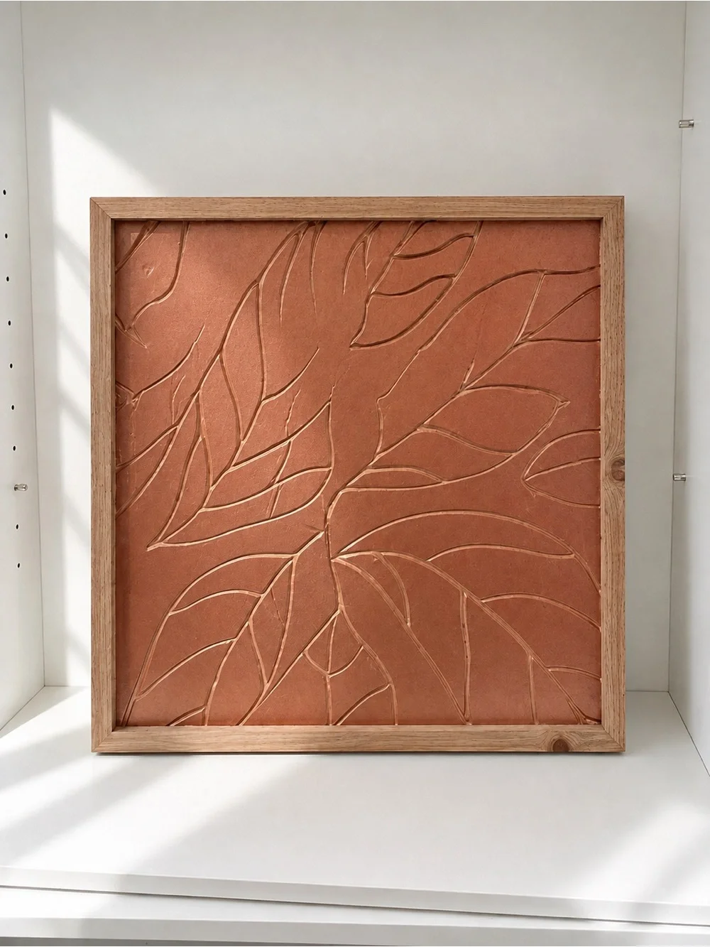 Modern Textured Botanical Wall Art – Framed Terracotta Leaf Relief – Hobby Lobby